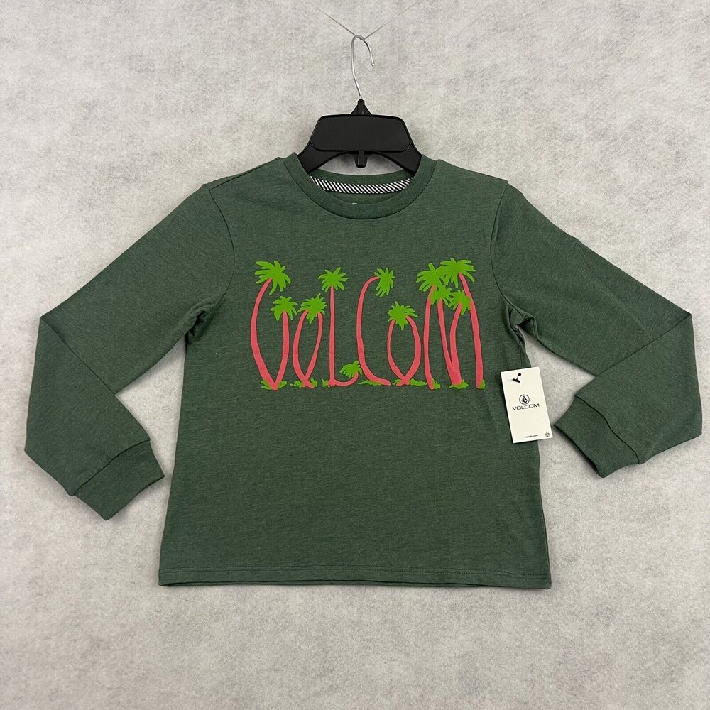 Volcom Girls Small 7/8 Green Long Sleeve Shirt Palm Tree Logo NWT Casual - Picture 3 of 9